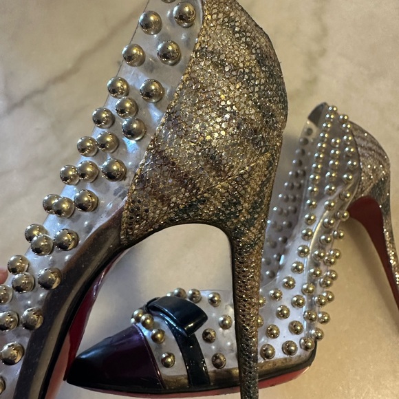 Christian Louboutin pumps high heels glitter clear round studs 37 AUTHENTIC - Picture 3 of 6